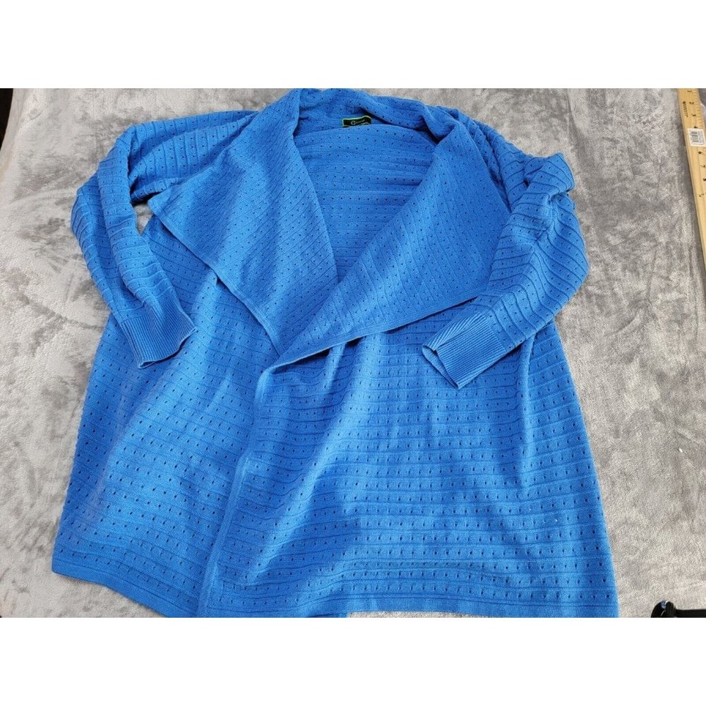 C Wonder Large blue eyelet pattern, open front cardigan
